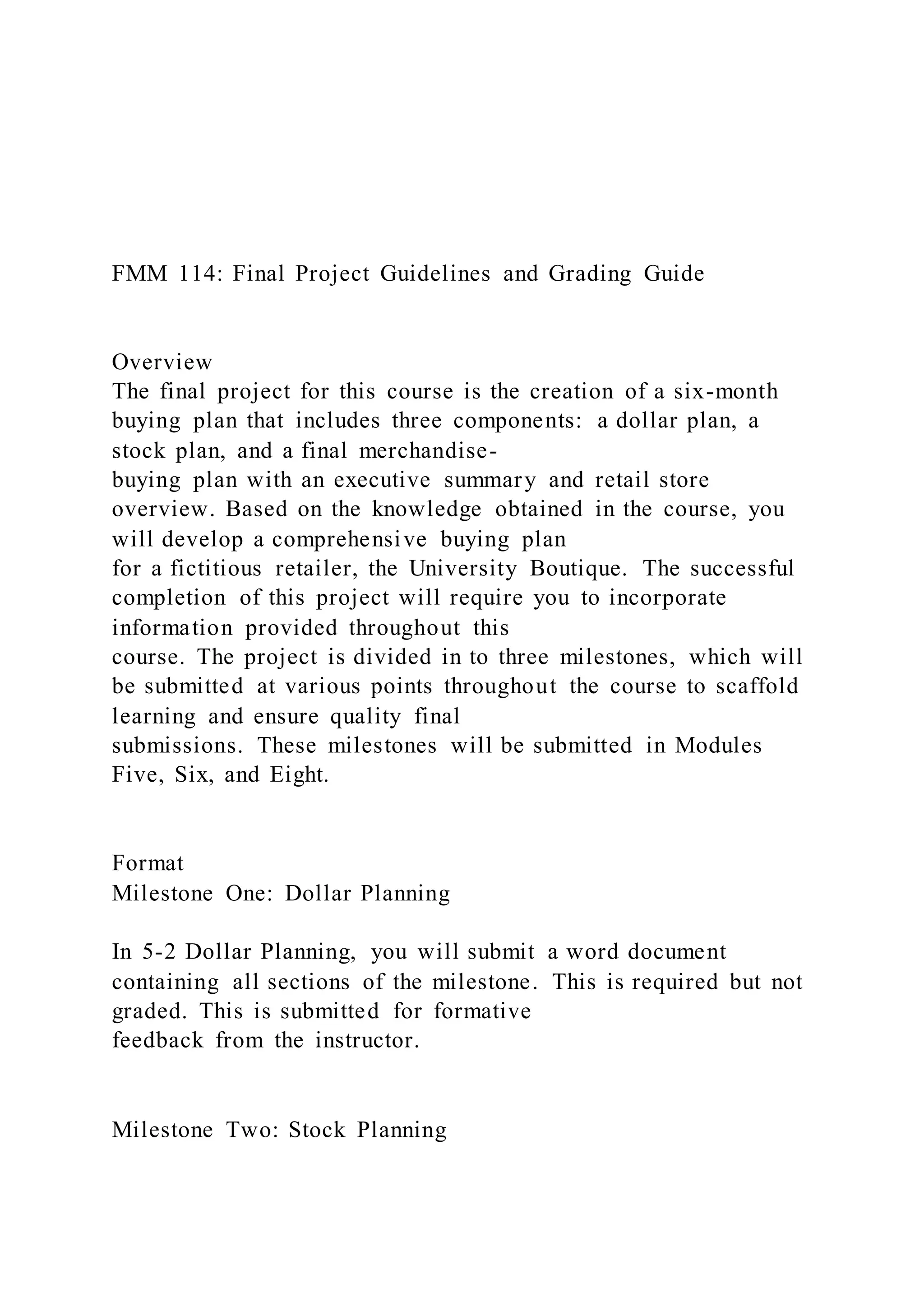 FMM 114 Final Project Guidelines and Grading Guide O | DOCX