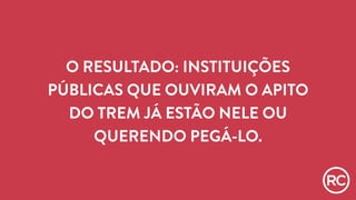 O RESULTADO: INSTITUIÇÕES 
PÚBLICAS QUE OUVIRAM O APITO 
DO TREM JÁ ESTÃO NELE OU 
QUERENDO PEGÁ-LO. 
 