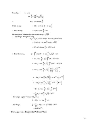 18
Discharge over a Trapezoidal Notch or Weir:
 