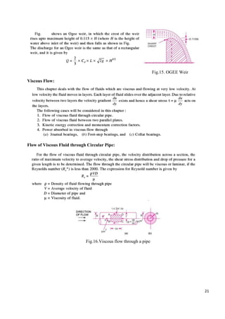 21
Fig.15. OGEE Weir
Viscous Flow:
Flow of Viscous Fluid through Circular Pipe:
Fig.16.Viscous flow through a pipe
 