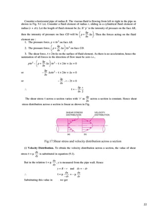 22
Fig.17.Shear stress and velocity distribution across a section
 