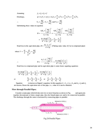 34
Flow through Parallel Pipes:
Fig.24.Parallel Pipes
 