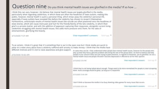Question nine Do you think mental health issues are glorified in the media? If so how ...
 