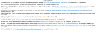 Bibliography
21. Lansing, J. (2015). NPR: Planet Money: Horror is the Best Deal in Hollywood 2015. Available: Horror Is The Best Deal In Hollywood : Planet Money : NPR. Last accessed 22nd of February 2023
22. Le, P. (2021). The Horrors of 'Apaches' and Other Vintige British Safety Films. Available: TBA. Last accessed 31st of March 2023
23. McQuarrie, L. (2013). Trend Hunter: The Sensible Horror Film is Realistic by Laura McQuarrie October 2013. Available: Mock Horror Movie Parodies : sensible horror film (trendhunter.com). Last accessed 22nd
of February 2023
24. Pleines, M. (2022). How Special Effects Wizard Tom Savini Changed The Horror Genre Forever. Available: How Special Effects Wizard Tom Savini Changed The Horror Genre Forever (slashfilm.com). Last
accessed 15th of March 2023
25. Raymond, A. (2023). Vulture: Every Movie Spoofed in the Scary Movie Franchise by Adam K. Raymond 2013. Available: Every Movie ‘Spoofed’ in the Scary Movie Franchise (vulture.com). Last accessed 22nd of
February 2023
26. Rodgers, J. (2010). Consider yourselves warned Public Information Films. Available: TBA. Last accessed 31st of March 2023
27. Schwandt, F. (2022). Statista: TV, Films and Video: October 2022. Available: TV, Video & Film | Statista. Last accessed 22nd of February 2023
28. Square, Dave. (2023). The Modern British Teenagers Life [tv.english.club]. Available: The Modern British Teenagers Life (tv-English. Club). Last accessed 22nd of February 2023
29. Taylor, S. (2023). How Alfred Hitchcock Changed Cinema and Society. Available: How Alfred Hitchcock Changed Cinema and Society | Mr. Pop Culture (mrpopculture.com). Last accessed 15th of March 2023
30. Thiagarajan, P. (2022). Nashville Film Institute, "How much does it cost to make a movie 2022“?. Available: How Much Does it Cost to Make a Movie? Everything You Need to Know – NFI. Last accessed 22nd of
February 2023
31. Wilson, G. (2023). COI. Available: Central Office of Information - GOV.UK (www.gov.uk). Last accessed 22nd of February 2023
 