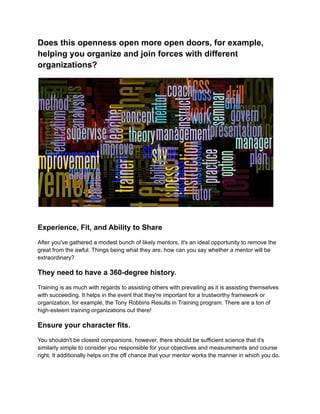 Does this openness open more open doors, for example,
helping you organize and join forces with different
organizations?
E...