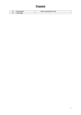 Proposal
4
13 Presentation Hold a presentation event
14 Final week
 