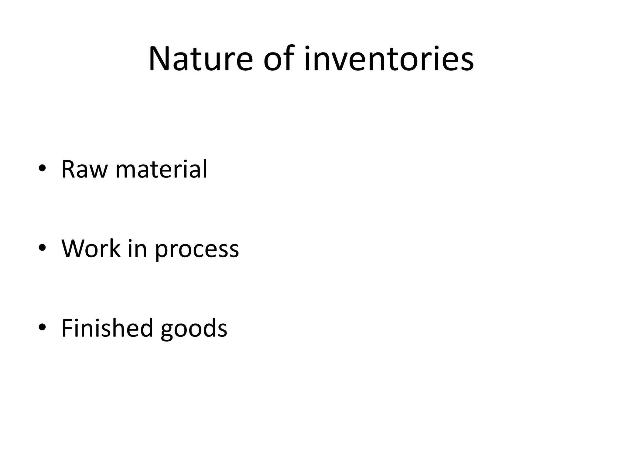 Nature of inventoriesRaw materialWork in processFinished goods