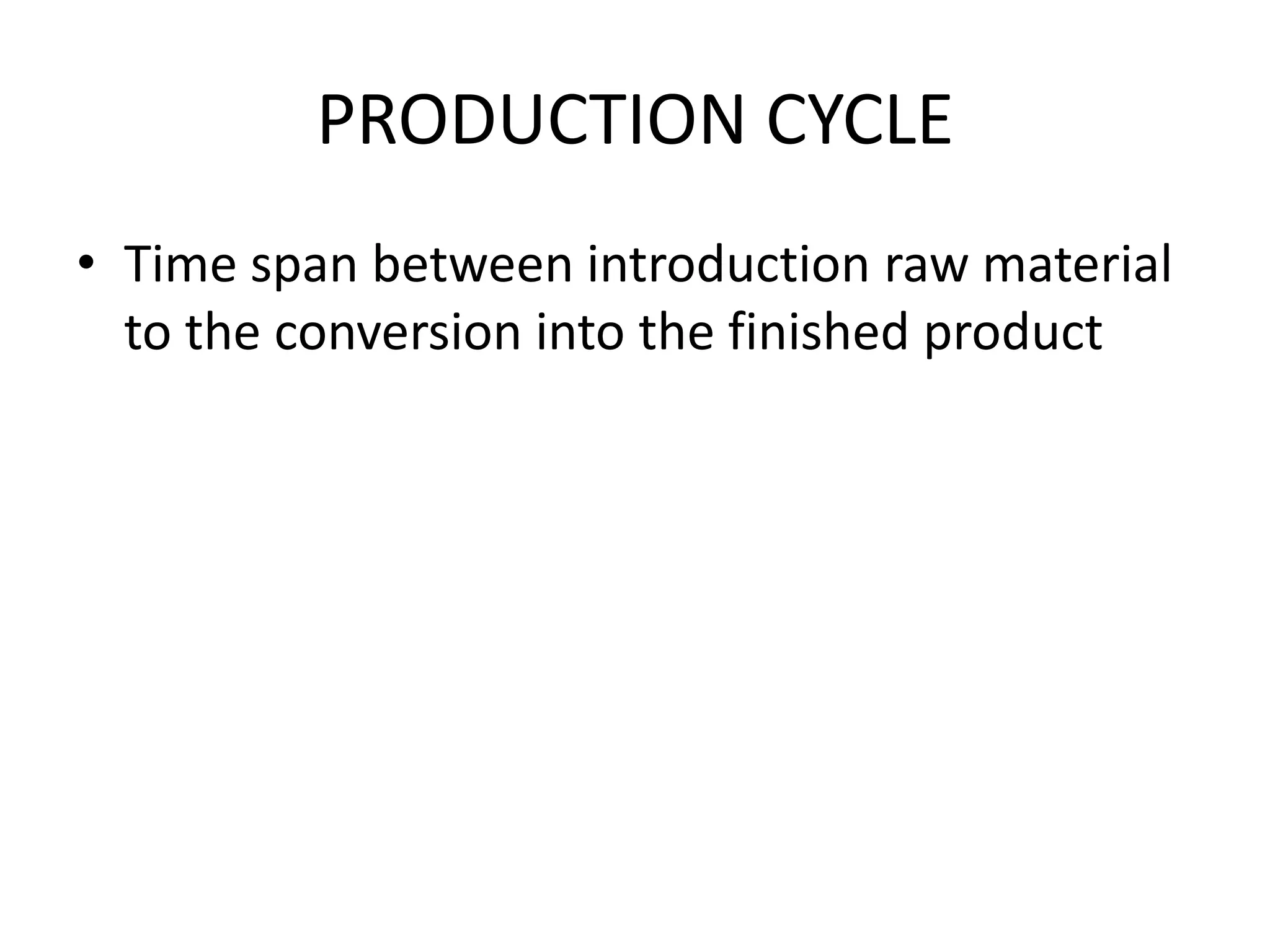 PRODUCTION CYCLETime span between introduction raw material to the conversion into the finished product 
