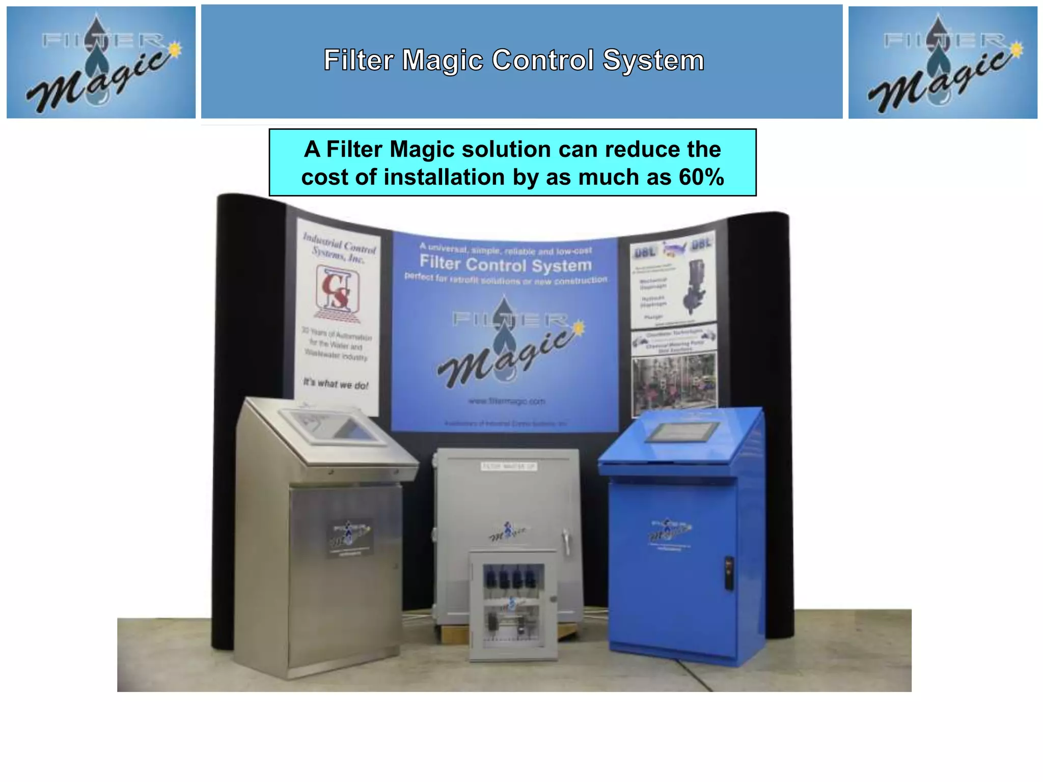 A Filter Magic solution can reduce the
cost of installation by as much as 60%
 