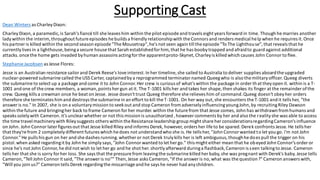 Supporting Cast
Dean Winters as CharleyDixon:
CharleyDixon,a paramedic,is Sarah's fiancé till she leaves him within the pilot episode and travels eight years forward in time. Though he marries another
ladywithin the interim,throughout future episodes he builds a friendlyrelationshipwith the Connors and renders medical help when he requires it.Once
his partner is killed within the second season episode "The Mousetrap",he's not seen again till the episode "To The Lighthouse",that reveals that he
currentlylives in a lighthouse, beinga secure house that Sarah establishedforhim,that he has boobytrapped and afraidto guard against additional
attacks.once the home gets invaded byhuman assassins actingforthe apparentproto-Skynet,Charleyis killed which causes John Connor to flee.
Stephanie Jacobsen as Jesse Flores:
Jesse is an Australian resistance sailorand Derek Reese's loveinterest.In her timeline, she sailed to Australia to deliver supplies aboardthe upgraded
nuclear-powered submarine called the USS Carter, captainedbya reprogrammed terminator named Queegwho is also the militaryofficer. Queeg diverts
the submarine to select up a package and come it to John Connor.Her crew is curious of what's within the package in order that theyopen it. within is a T-
1001 and one of the crew members, a woman,points her gun at it. The T-1001 kills her and takes her shape, then shakes its finger at the remainder ofthe
crew. Queeg kills a crewman once he beat on Jesse. Jesse doesn't trust Queeg therefore she relieves him of command.Queeg doesn't obeyher orders
therefore she terminates himand destroys the submarine in an effort to kill the T-1001. On her way out,she encounters the T-1001 and it tells her, "the
answer is no." In 2007, she is on a voluntarymission to seekout and stop Cameron fromadverselyinfluencingyoungJohn,by recruitingRiley Dawson
within the future and bringingher back to frame Cameron forher murder.within the future from that Jesse comes, John has withdrawn from humans and
speaks solelywith Cameron.it's unclearwhether or not this mission is unauthorized ,however comments by her and also the realityshe was able to access
the time travel machinerywith Rileysuggests others within the Resistance leadership group might share her considerationsregardingCameron's influence
on John. John Connorlater figures out that Jesse killed Riley and informs Derek, however, orders her life to be spared.Derek confronts Jesse. He tells her
that they're from 2 completelydifferent futures which he does not understandwho she is. He tells her, "John Connor wanted to let you go. i'm not John
Connor."He pulls his gun on her and she dashes running.whether or not Derek trulykills her is left ambiguous,thoughhe does pull the trigger on his
pistol.when asked regardingit by John he simplysays,"John Connorwanted to let her go." this might either mean that he obeyed John Connor's order or
since he's not John Connor,he did not wish to let her go and he shot her. shortlyafterward duringa flashback,Cameron is seen talkingto Jesse. Cameron
tells her that she is sorry forher loss. She says that the pressure from leavingthe submarine killed her baby,she was pregnant with Derek's baby.Jesse tells
Cameron,"Tell John Connorit said,"The answer is no"" Then,Jesse asks Cameron,"If the answer is no,what was the question?"Cameron answers with,
"Will you join us?" Cameron tells Derek regardingthe miscarriage and he says he never had anychildren.
 