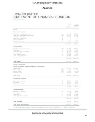 TAYLOR’S UNIVERSITY | SABD | BQS
FINANCIAL MANAGEMENT | FIN60203
36
Appendix
 