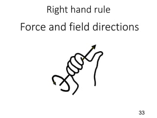Force and field directions
33
Right hand rule
 