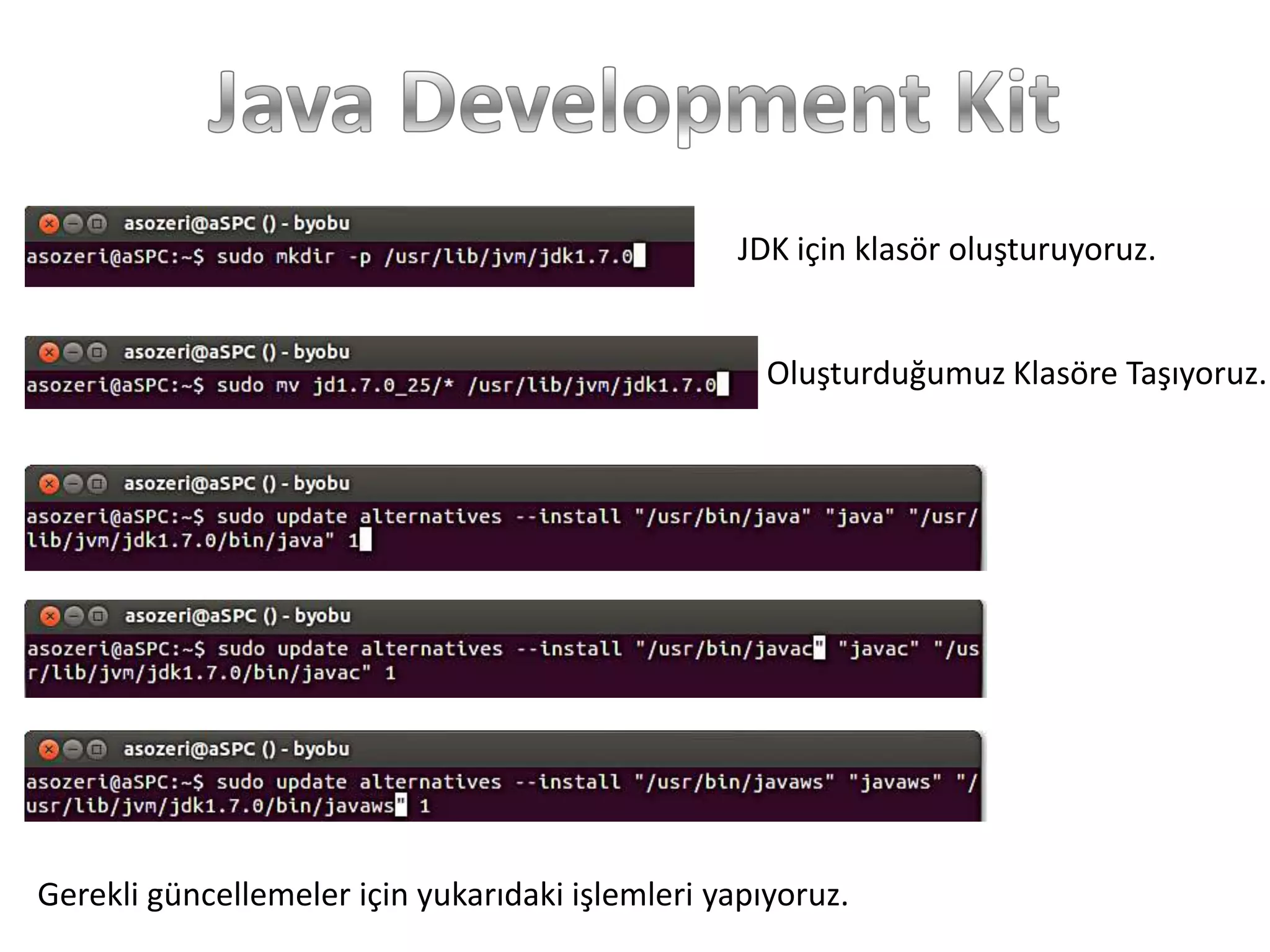 JDK için klasör oluşturuyoruz.

Oluşturduğumuz Klasöre Taşıyoruz.

Gerekli güncellemeler için yukarıdaki işlemleri yapıyoruz.

 