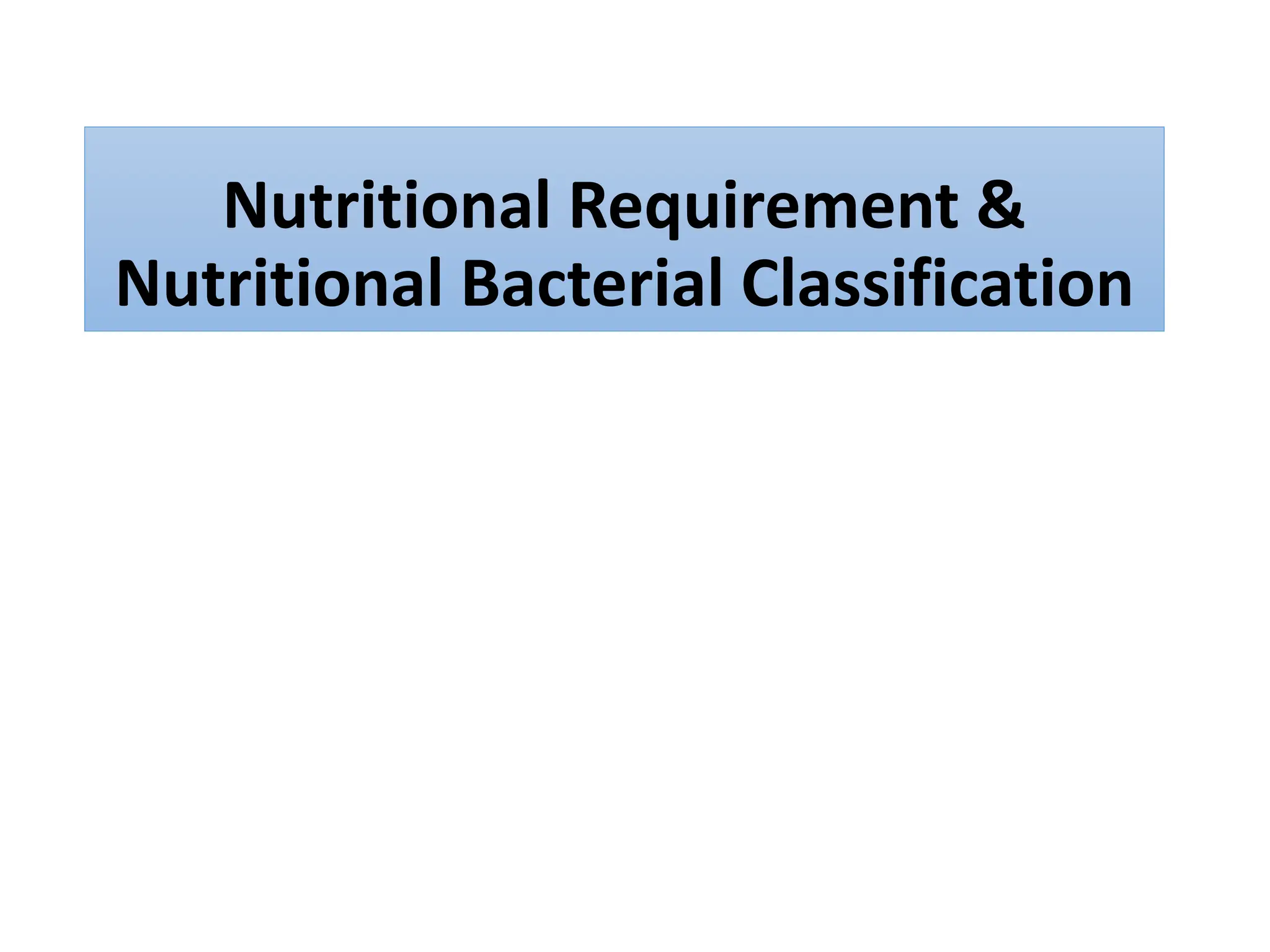 Nutritional Requirement &
Nutritional Bacterial Classification
 