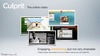 Culprit   The online video




                  Engaging, entertaining, but not very shareable
                  Unless i...