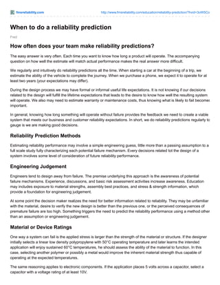 When to Do a Reliability Prediction | PDF | Technology & Computing