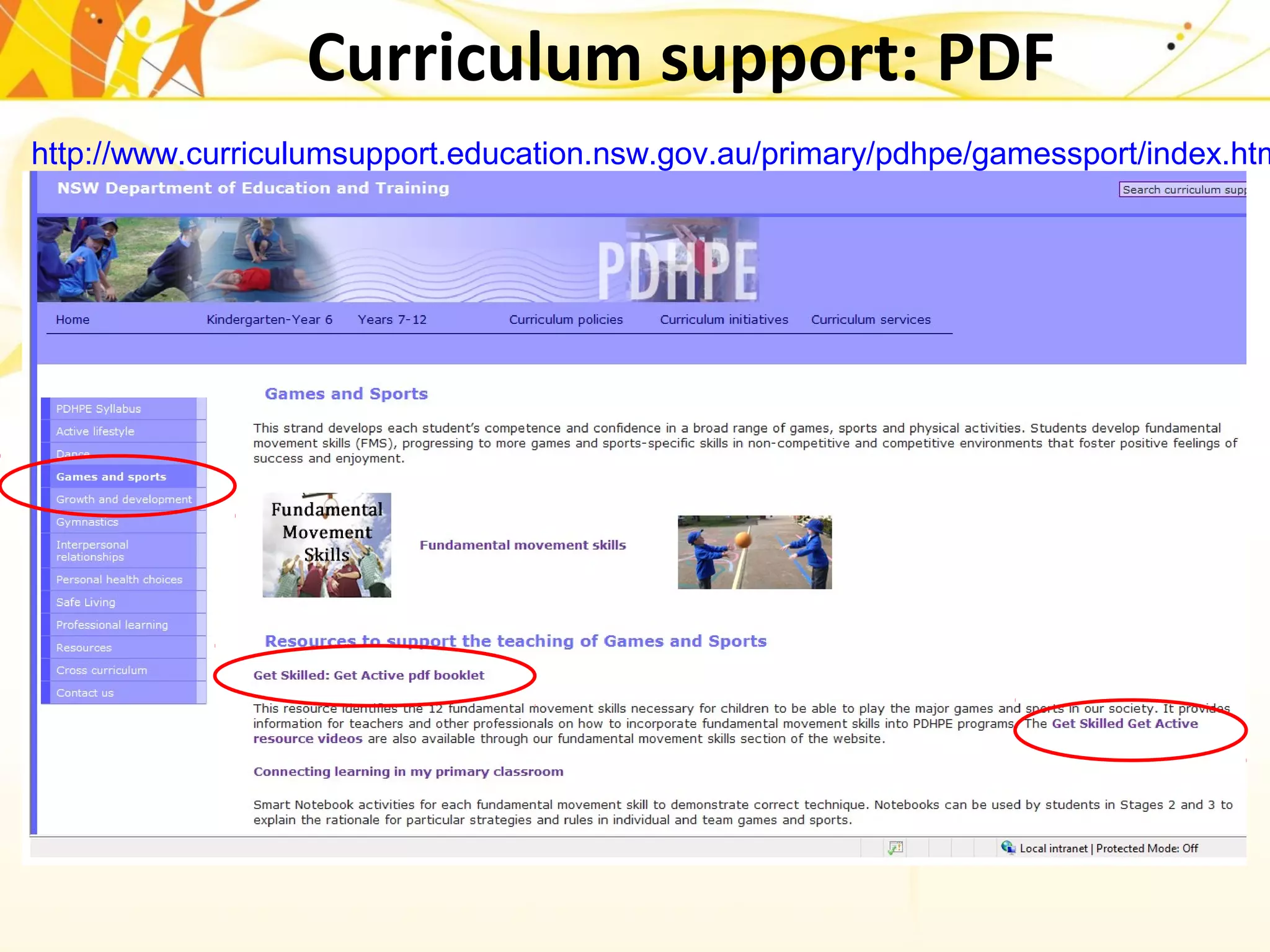 http://www.curriculumsupport.education.nsw.gov.au/primary/pdhpe/gamessport/index.htm
Curriculum support: PDF
 