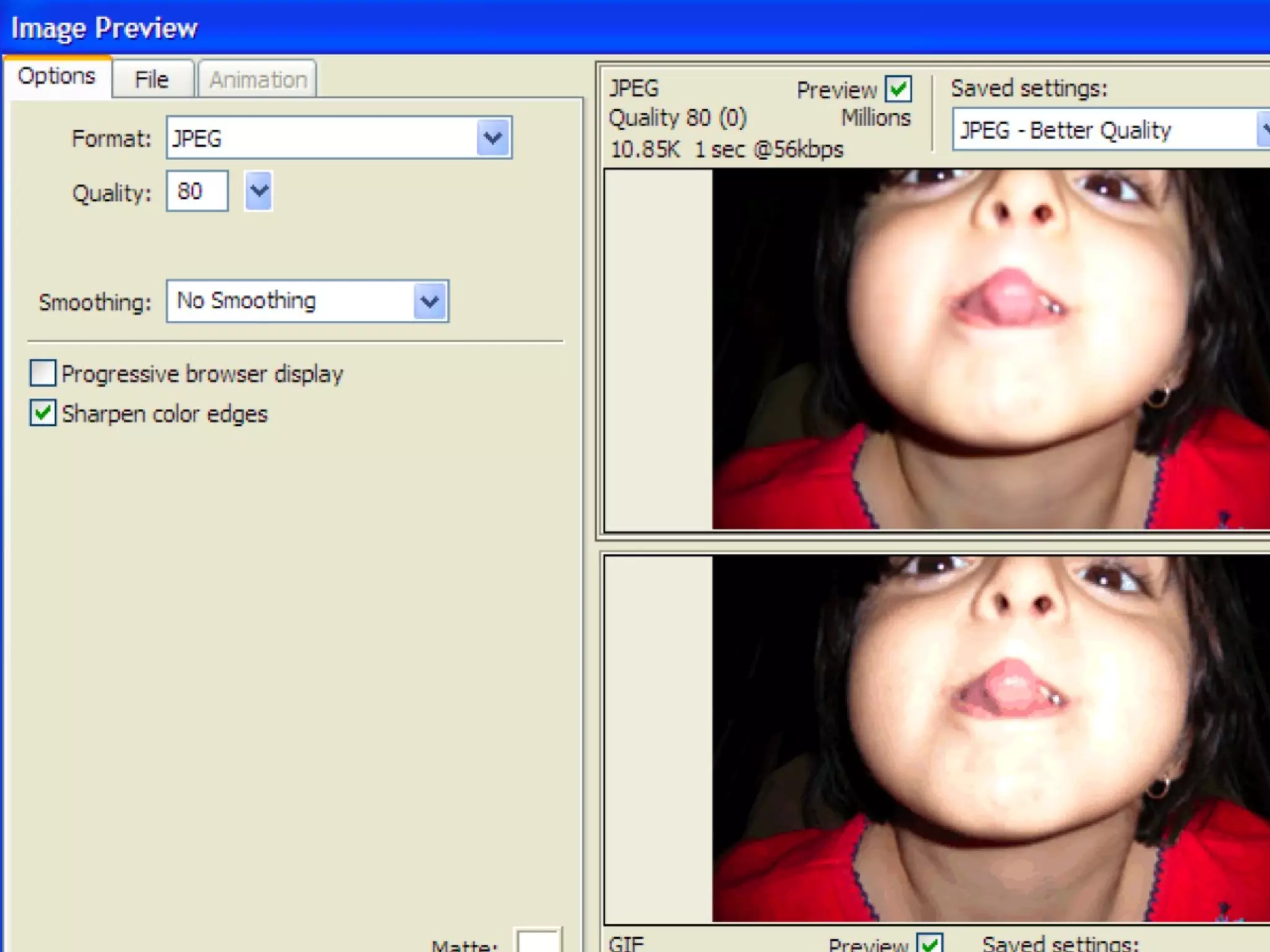 Adjust the attributes for graphics under Options and File.  Click Export button after filling in appropriate values  Using Optimization Panel in Fireworks  