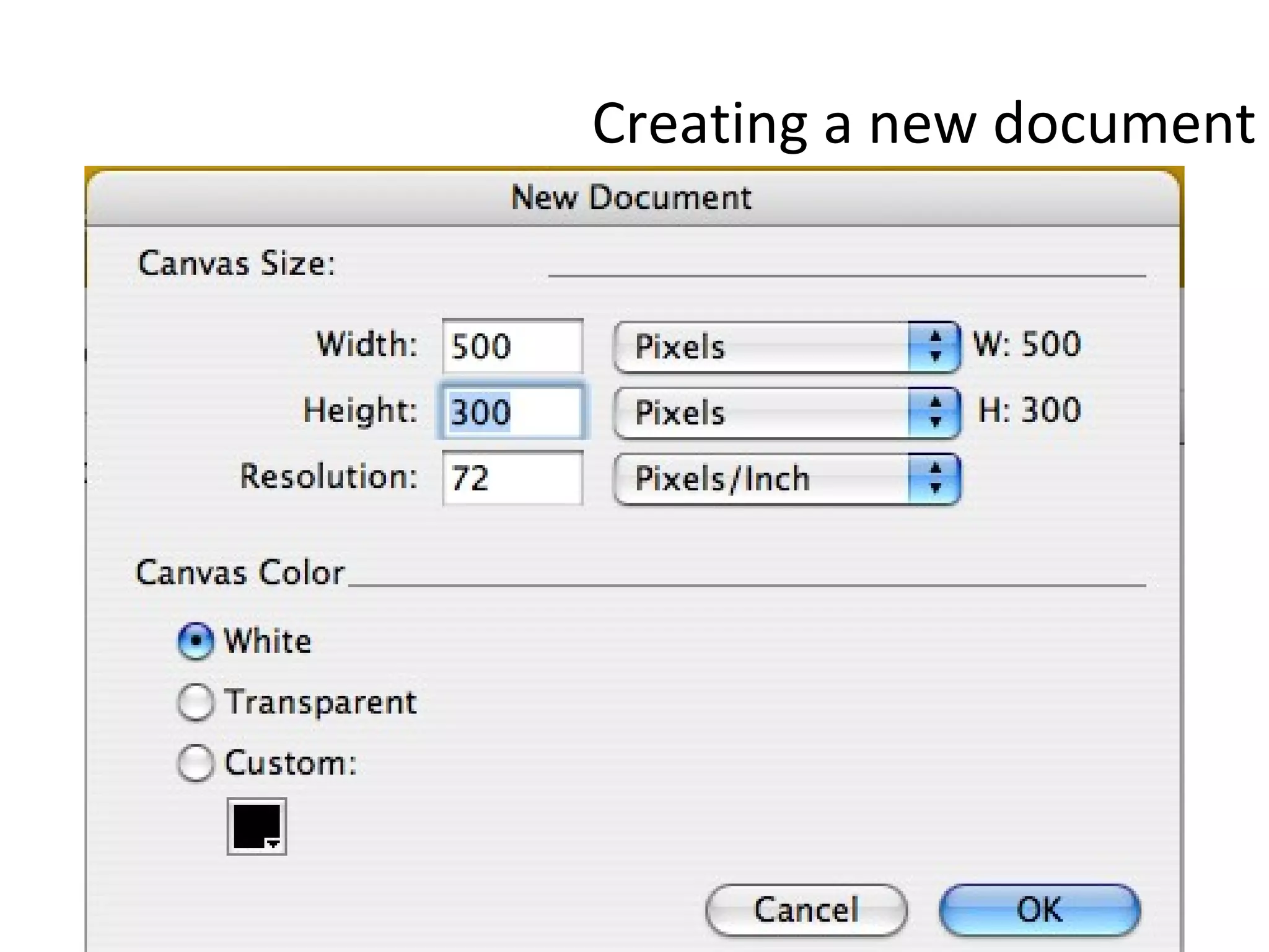 Creating a new document 