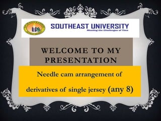 WELCOME TO MY
PRESENTATION
Needle cam arrangement of
derivatives of single jersey (any 8)
 