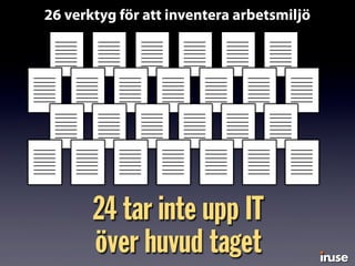 26 verktyg för att inventera arbetsmiljö
24 tar inte upp IT
över huvud taget
 