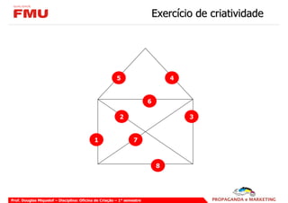 Exercício de criatividade




                                                        5                       4


                                                                        6

                                                         2                          3


                                            1                    7



                                                                            8




Prof. Douglas Miquelof – Disciplina: Oficina de Criação – 1° semestre
 