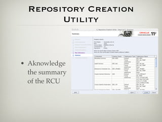 Repository Creation
        Utility



• Aknowledge
  the summary
  of the RCU
 