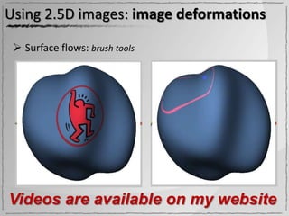 Using 2.5D images: image deformations

  Surface flows: brush tools




Videos are available on my website
 