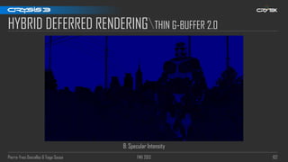 Pierre-Yves Donzallaz & Tiago Sousa FMX 2013 102
HYBRID DEFERRED RENDERINGTHIN G-BUFFER 2.0
B: Specular Intensity
 