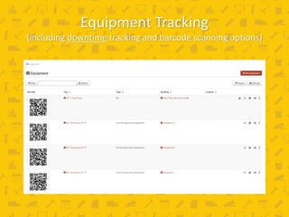 Equipment Tracking
(including downtime tracking and barcode scanning options)
 