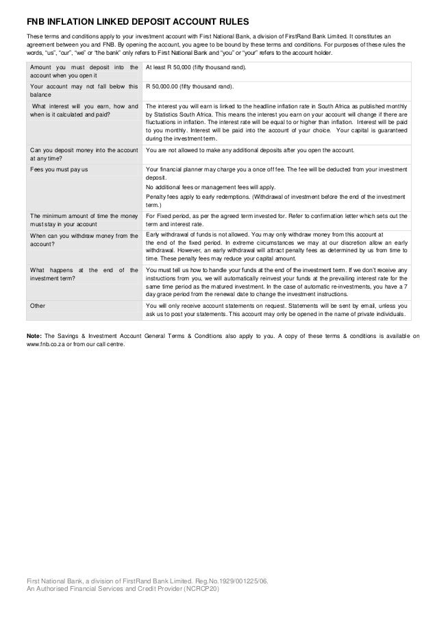 Fnb Inflation Linked Deposit Account Rules