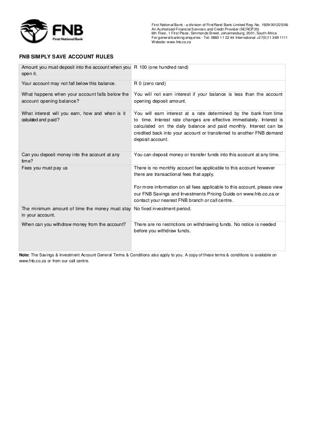 Fnb simply save account rules