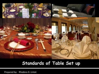 Standards of Table Set up
Prepared by: Rhodora D. Lintot
 
