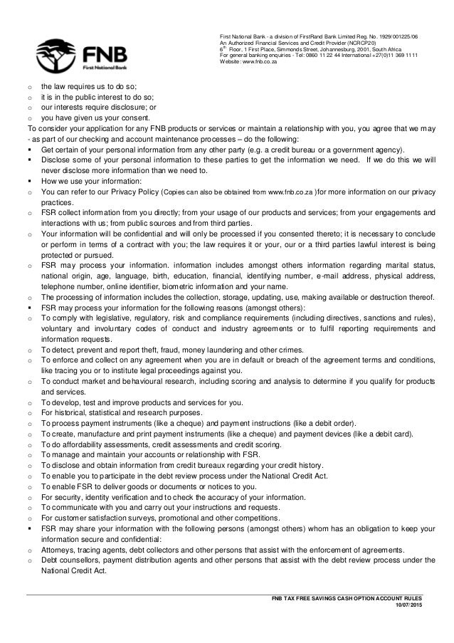 Fnb tax free cash deposit and taxfree shares general terms and condi…