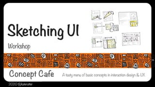 Sketching UI Workshop • 2020 • @katerutter
Sketching UI
Workshop
A tasty menu of basic concepts in interaction design & UX
2020 @katerutter
Concept Cafe
 