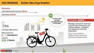 Infografik: Fünf aktuell erhältliche E-Bikes im KURIER Praxis-Test