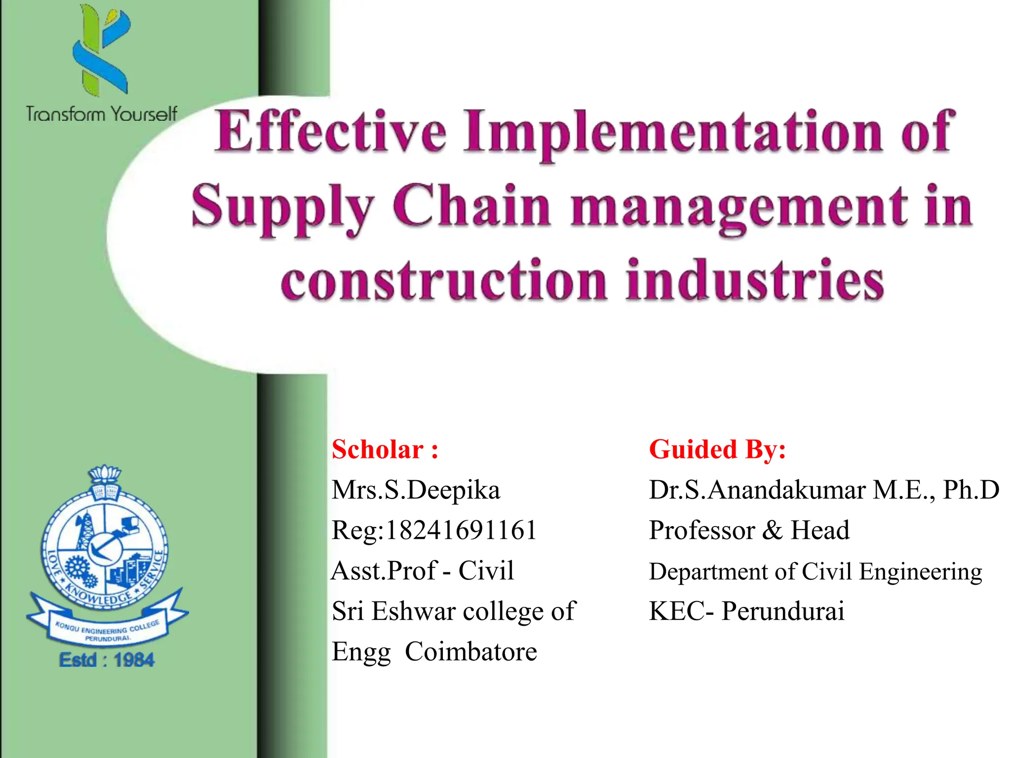Scm Engineering supply chain management in civil engineering | PPTX