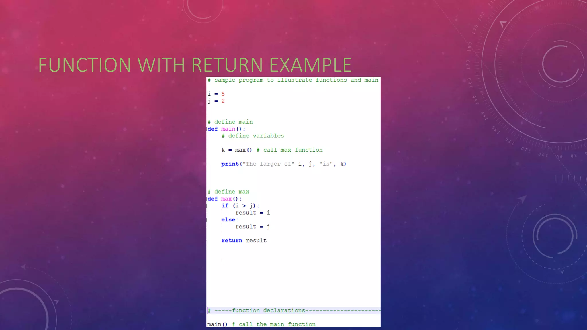 FUNCTION WITH RETURN EXAMPLE
