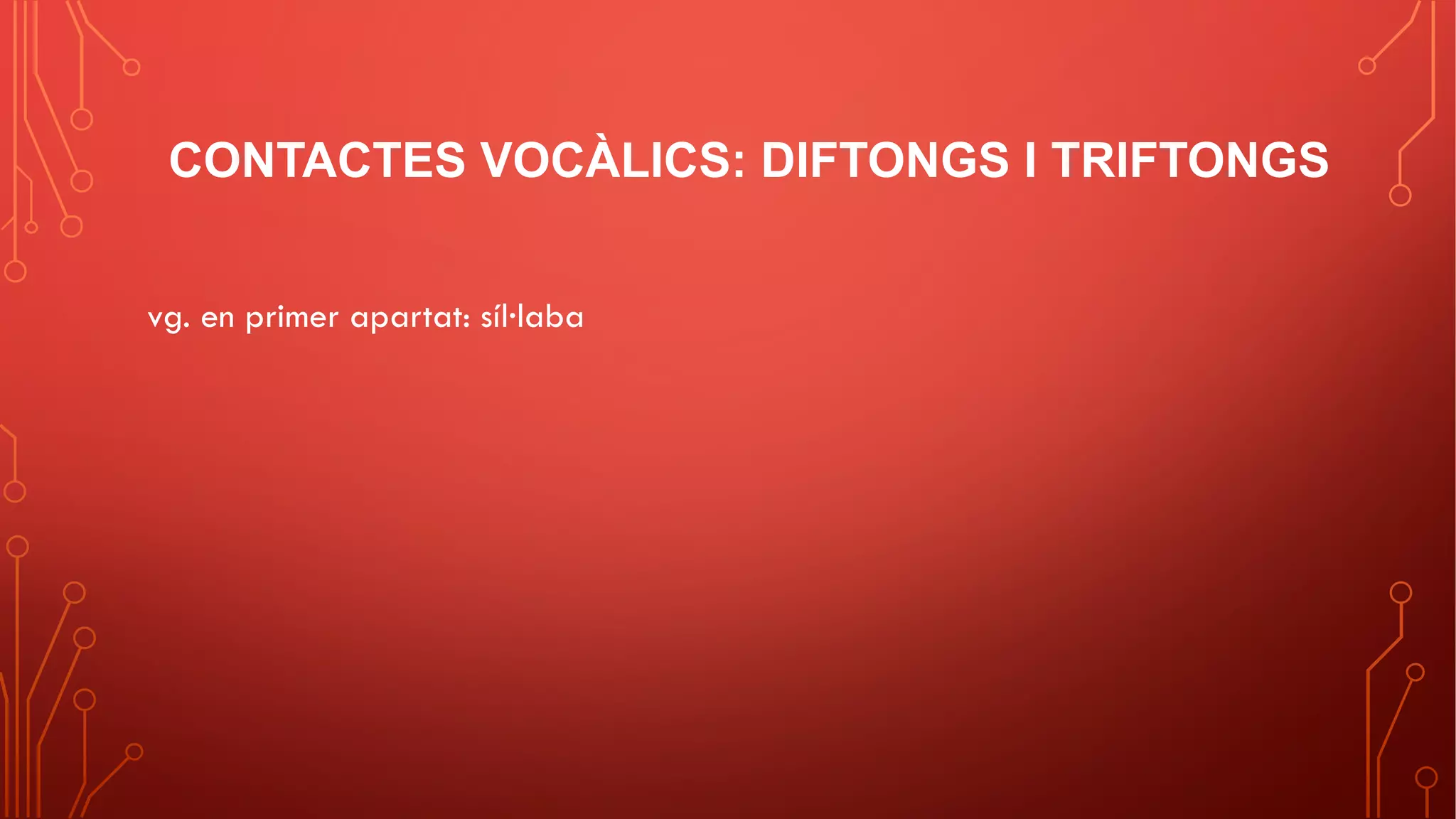 CONTACTES VOCÀLICS: DIFTONGS I TRIFTONGS
vg. en primer apartat: síl·laba
 
