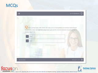 Session 103 – Extending LRSs and the xAPI for Event-driven Blended-and Adaptive Learning | Speakers: Shrikant Pattathil, Mahesh Kharade
MCQs
 
