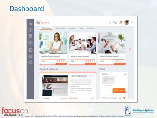 Session 103 – Extending LRSs and the xAPI for Event-driven Blended-and Adaptive Learning | Speakers: Shrikant Pattathil, Mahesh Kharade
Dashboard
 