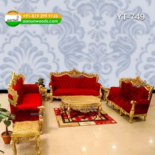 Elegant Carved Sofa Set with Center Table