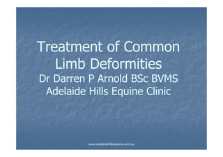 Treatment of Common
Limb Deformities
Dr Darren P Arnold BSc BVMS
Adelaide Hills Equine Clinic
www.adelaidehillsequine.com.au
 