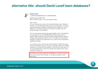 Databases: Slide 2 of 24
alternative title: should David Lovell learn databases?
 
