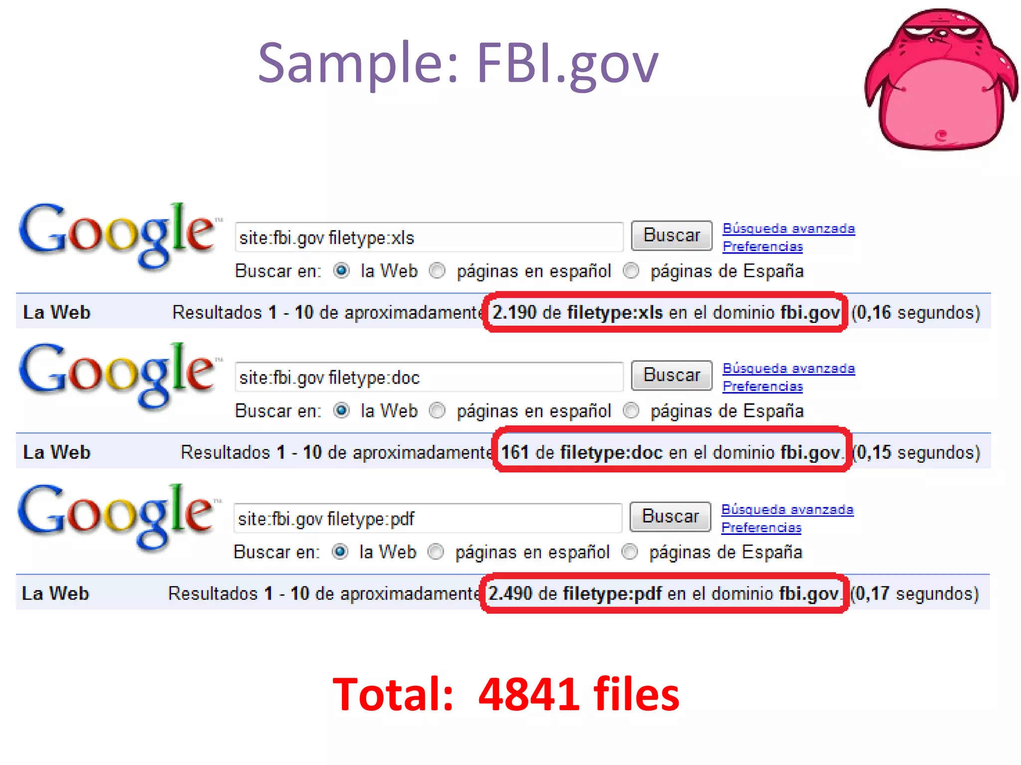 Sample: FBI.gov Total:  4841 files 