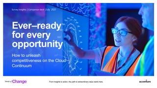 Ever ready for every opportunity
1
From insights to action, the path to extraordinary value starts here.
How to unleash
competitiveness on the Cloud
Continuum
Ever–ready
for every
opportunity
Survey insights | Companion deck | July 2021
 