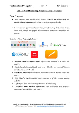 Fundamentals of Computers(FOC): Unit-IV Word Processing, Presentation ...