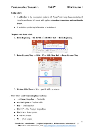 Fundamentals of Computers(FOC): Unit-IV Word Processing, Presentation ...