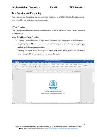 Fundamentals of Computers(FOC): Unit-IV Word Processing, Presentation ...