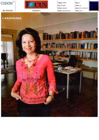 Tiragem: 30000            Pág: 87

                            País: Portugal            Cores: Cor

                            Period.: Semanal          Área: 20,61 x 22,36 cm²

ID: 35535252   18-05-2011   Âmbito: Interesse Geral   Corte: 2 de 7
 